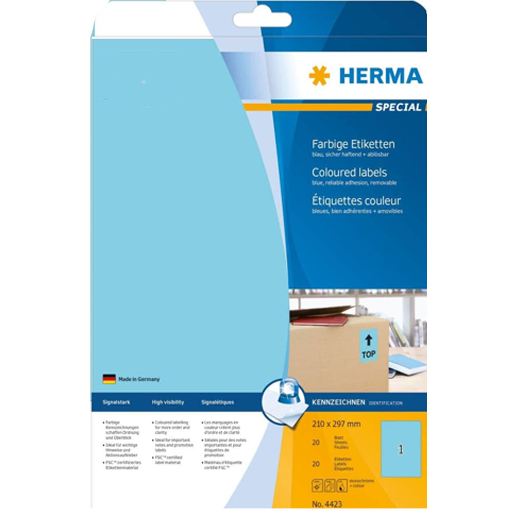 Herma Removable Colored Labels A4 20pc(210x297mm)