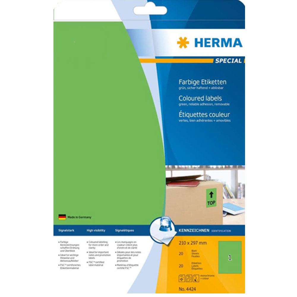 Herma Removable Colored Labels A4 20pc(210x297mm)