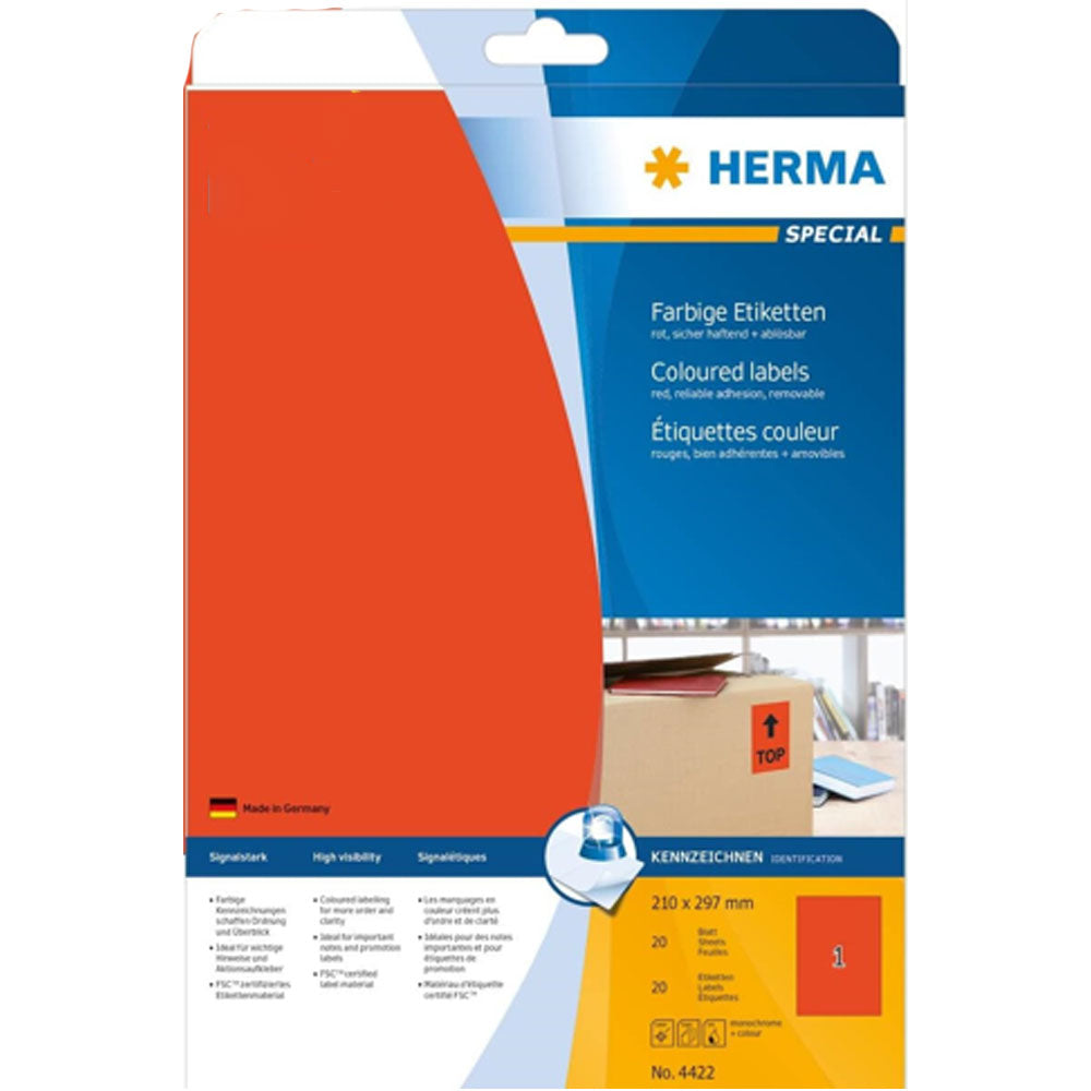Herma Removable Colored Labels A4 20pc(210x297mm)