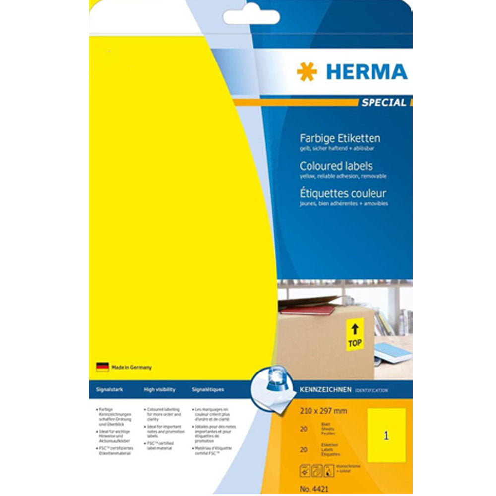 Herma Removable Colored Labels A4 20pc(210x297mm)