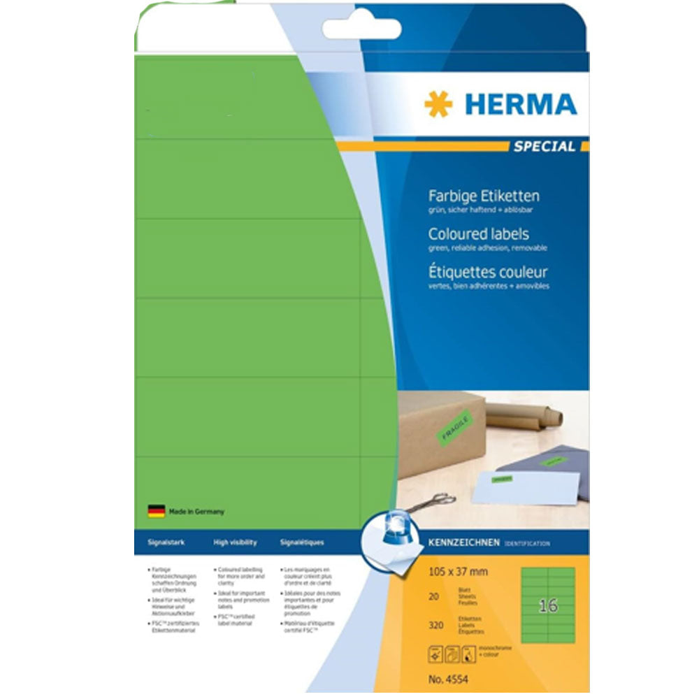 Herma Removable Colored Labels A4 20pc(105x37mm)
