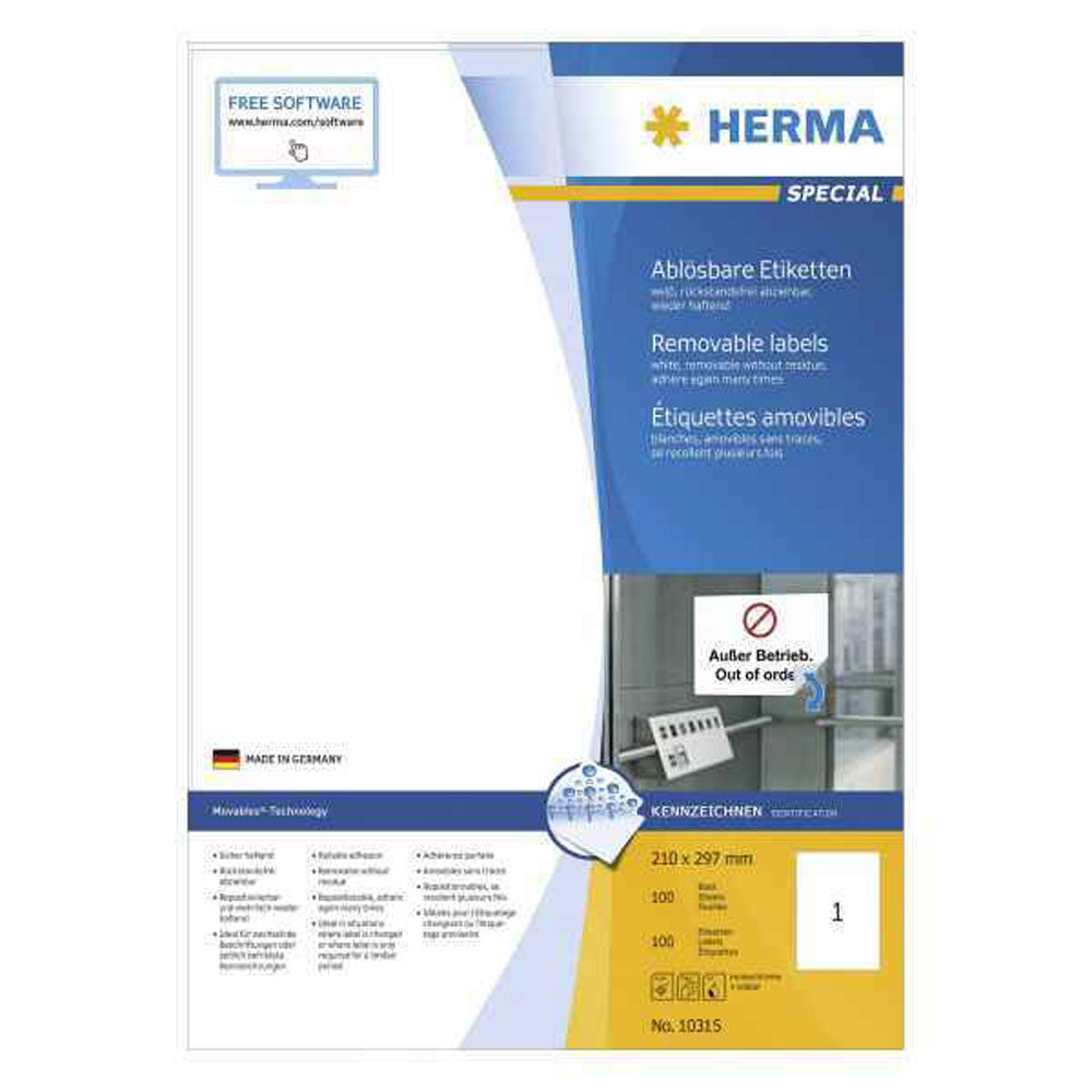 Herma Removable Labels A4 100pc(白)