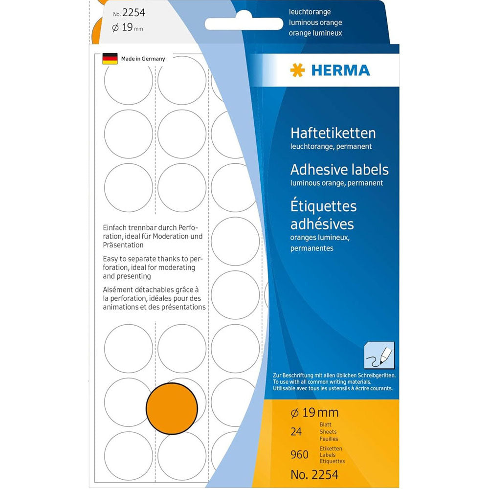 ヘルマの明るい色のドットラベル(オレンジ)