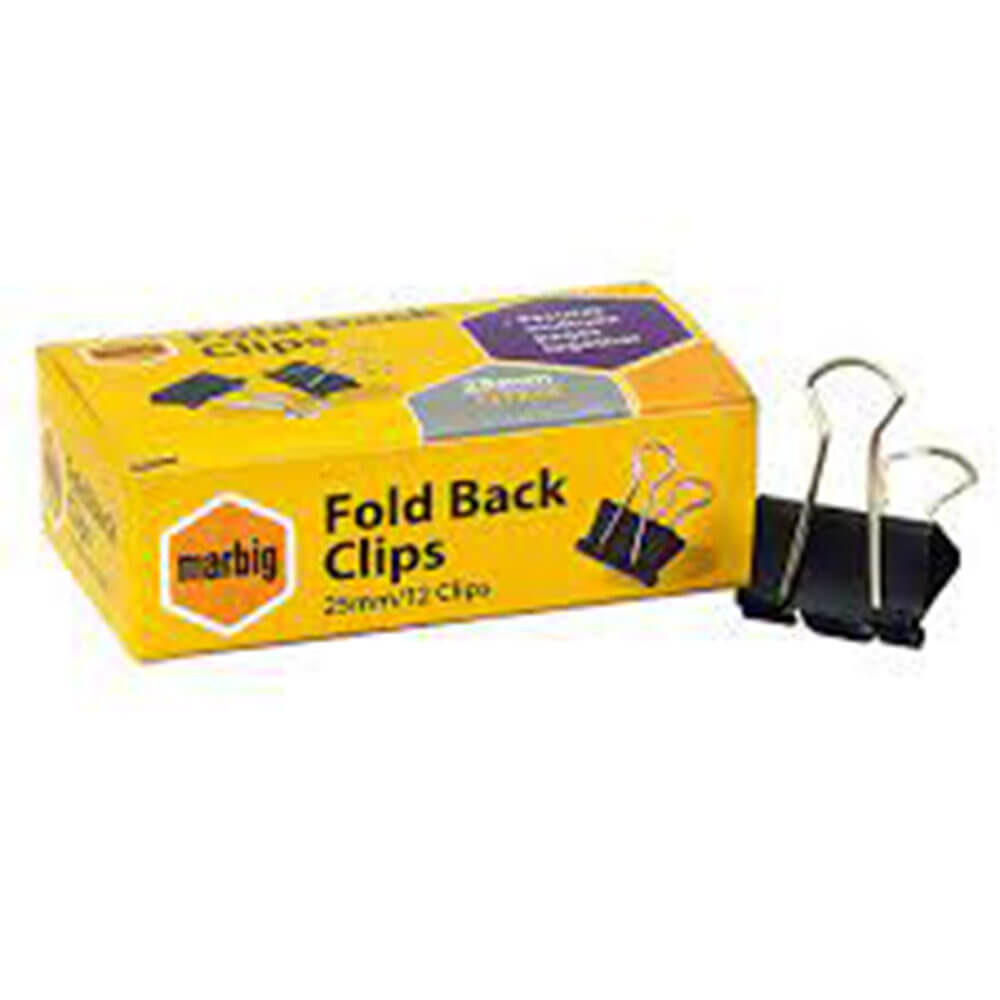 Marbig Fold Back Clips 12/Box(黒)
