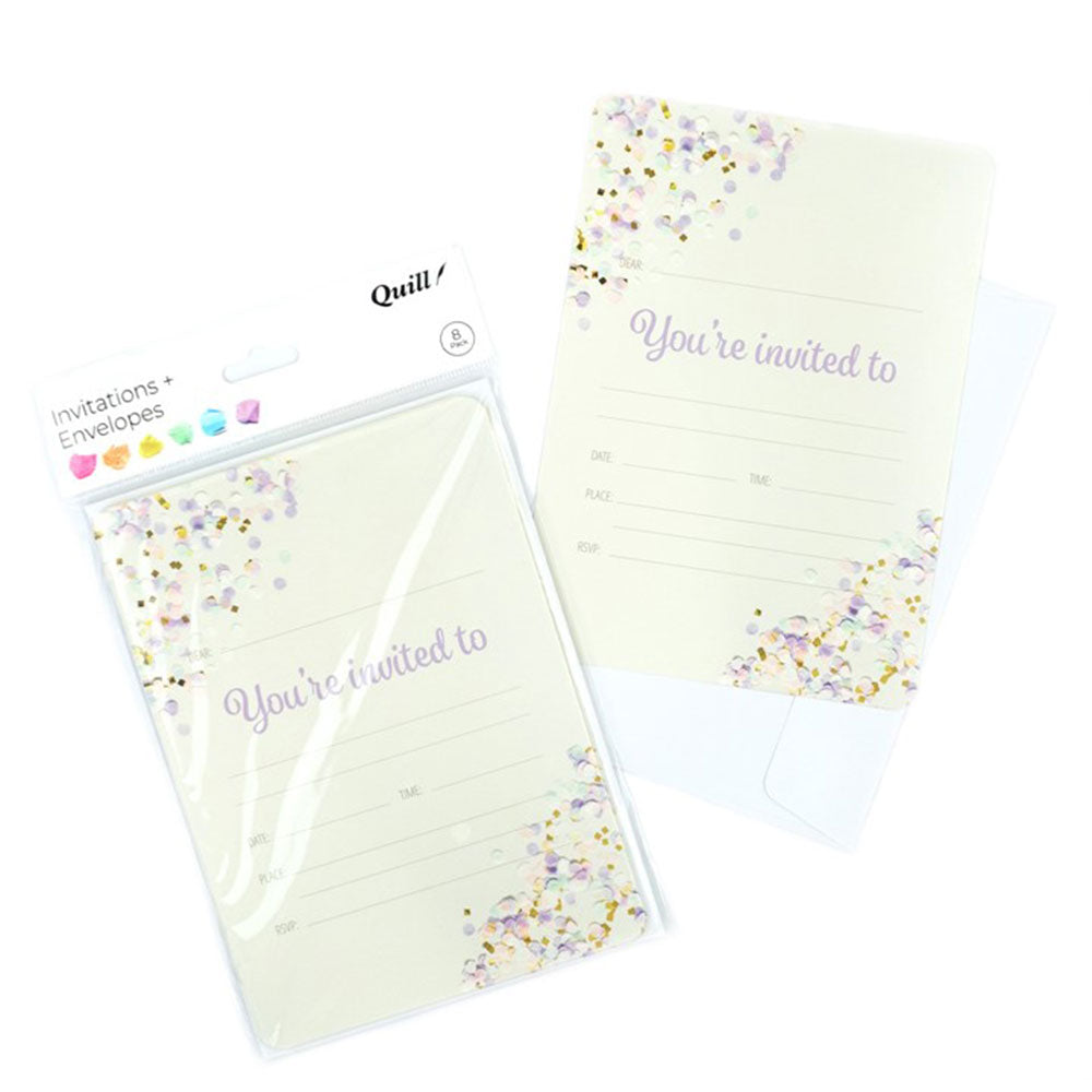Quill Invitation Card&Envelope 25x175mm 8pk