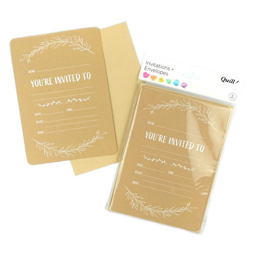 Quill Invitation Card&Envelope 25x175mm 8pk
