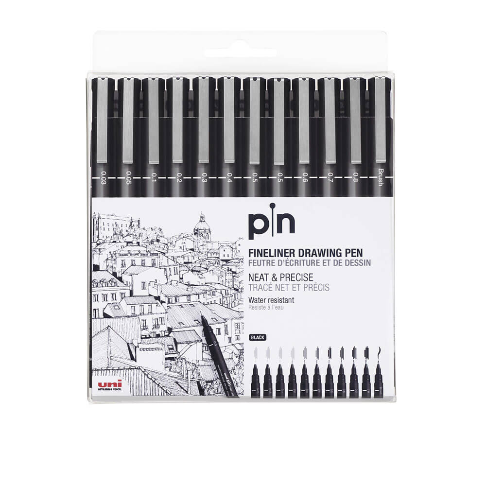 Uni Pin Fine Line DrawingPen12pcs(黒)