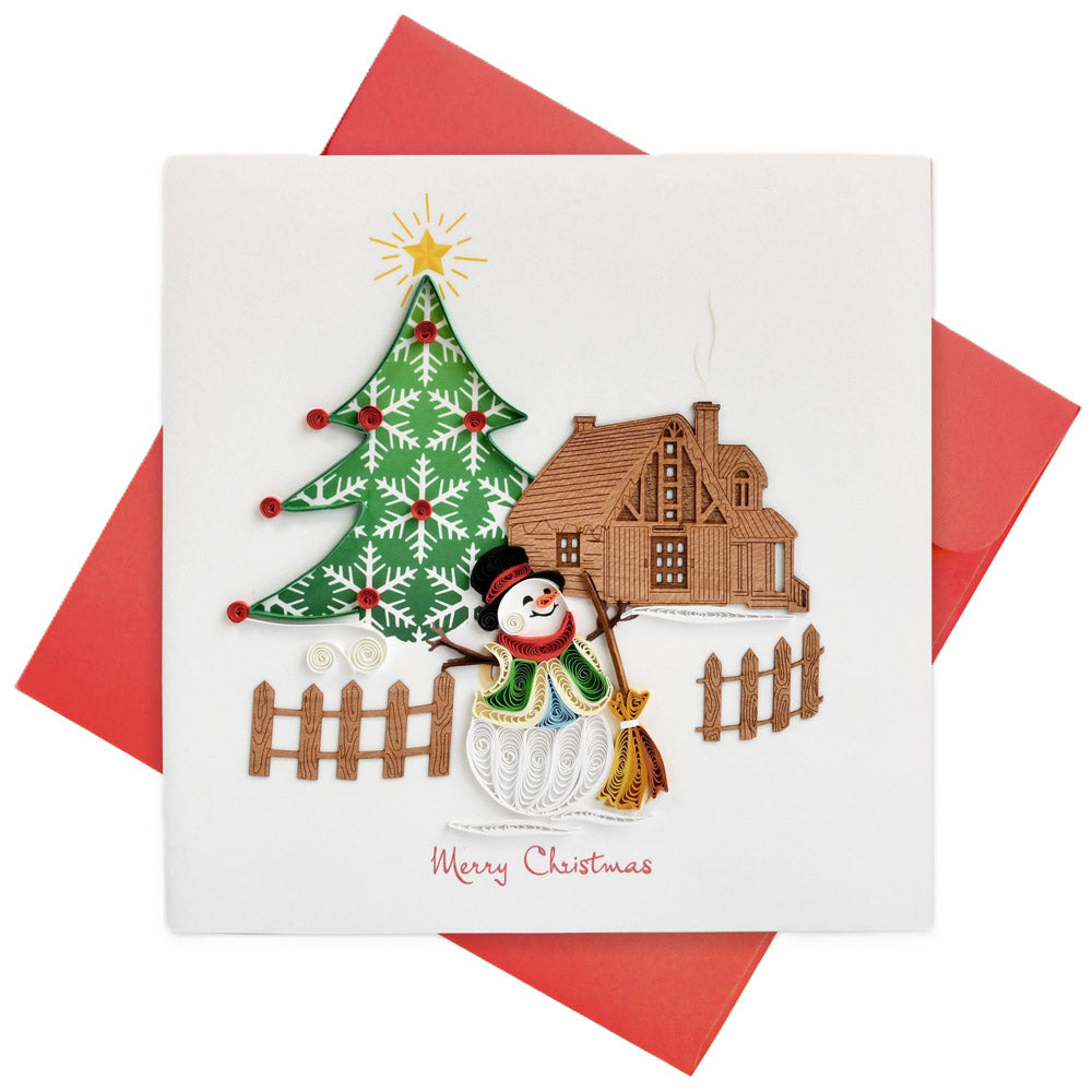 Quilled Snowman, Tree, House Greeting Card (15x15cm)