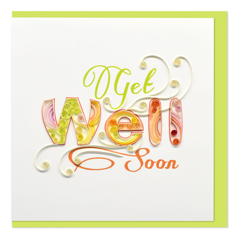 Quilled Get Well Soon Green Greeting Card (15x15cm)