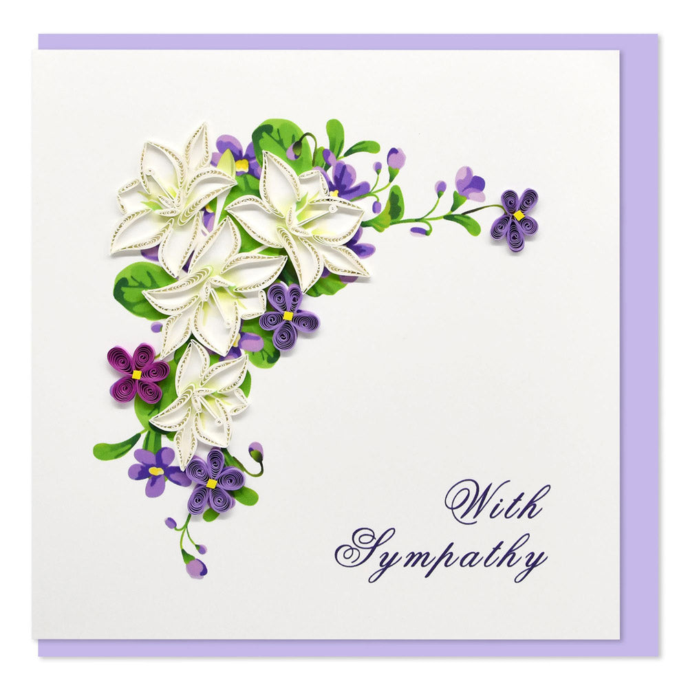 Quilled With Sympathy: Purple & White Flowers Greeting Card