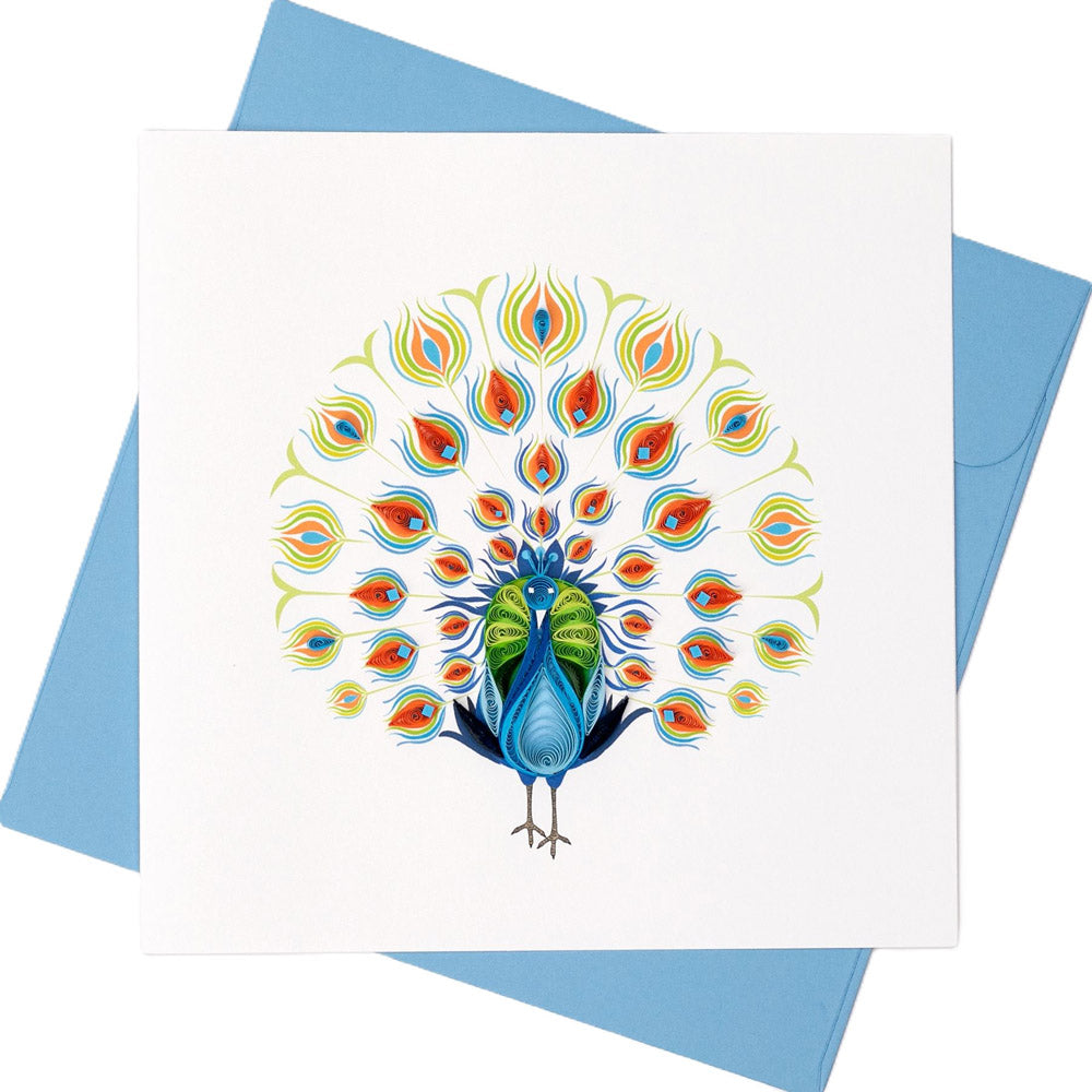 Quilled Greeting Card Peacock (15x15cm)