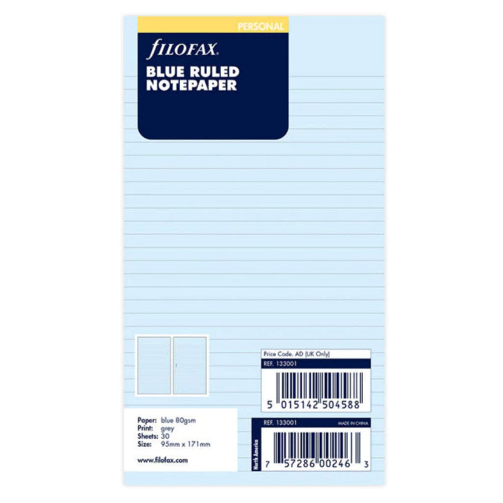 Filofax Ruled Notepaper Personal Refill (Blue)