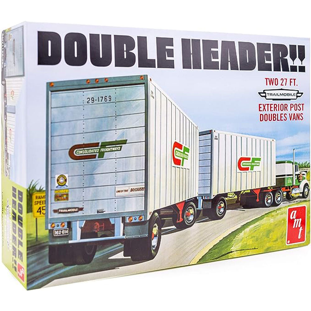 Double Header Tandem Truck Trailers Plastic Kit 1:25 Scale