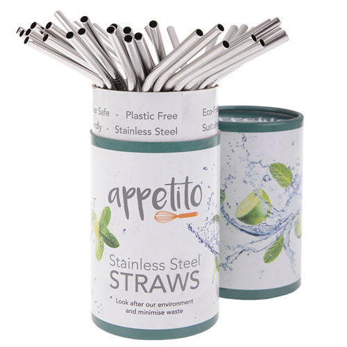 Appetito Stainless Steel Bent Drinking Straws (Tub of 36)