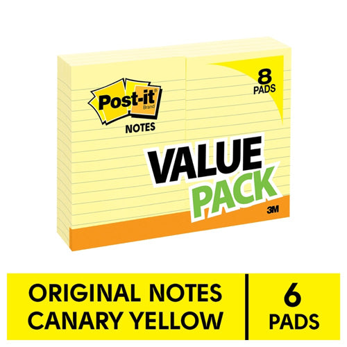 Post-It Canary Yellow Lined Notes 8pk (4x6in)