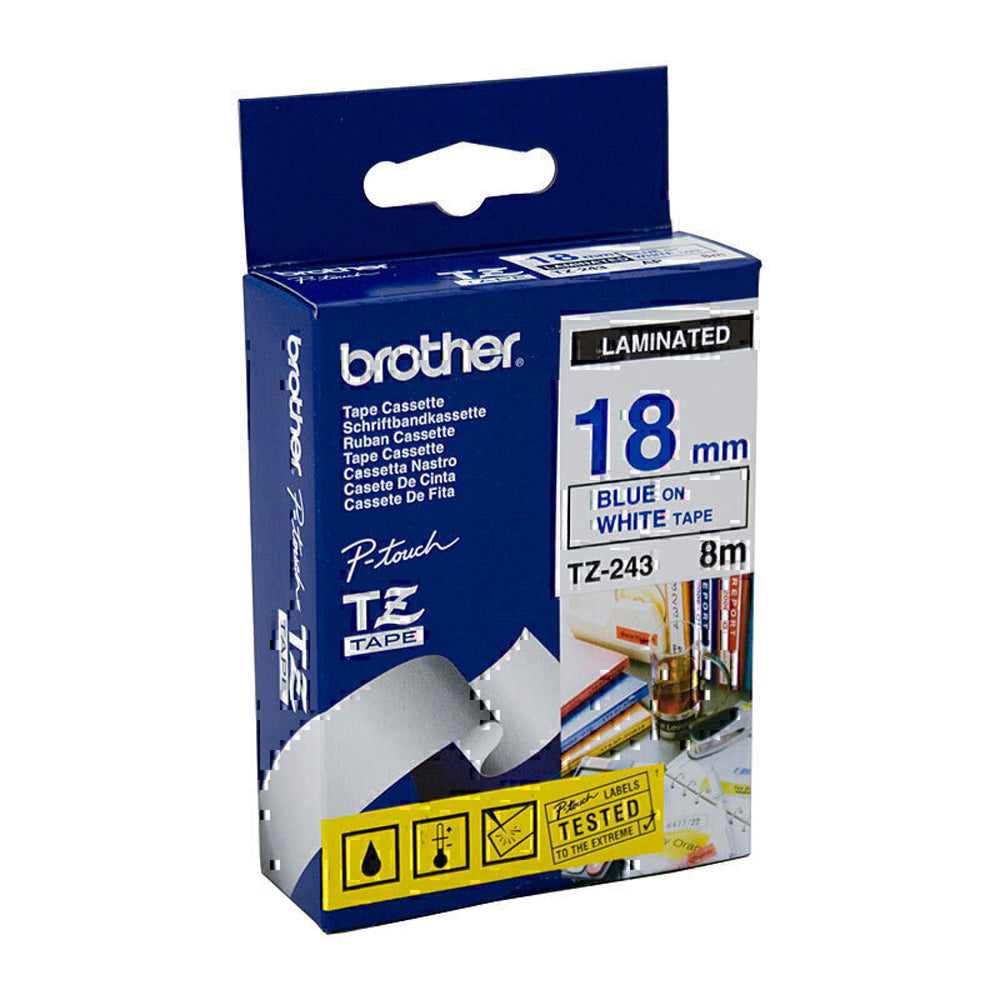 Brother gelamineerd blauw op witte labels tape