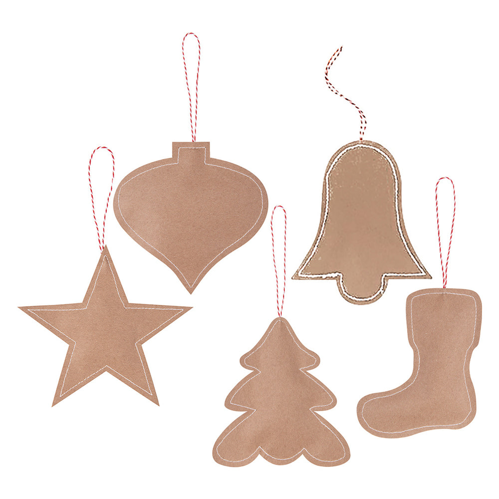 Stitched Kraft Christmas Ornaments 10pcs