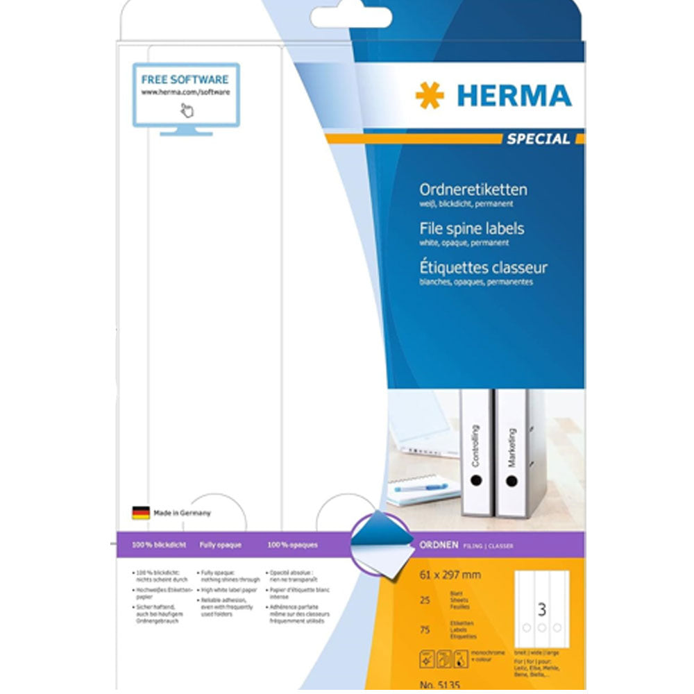 Herma File Spine Labels A4 25pc (White)