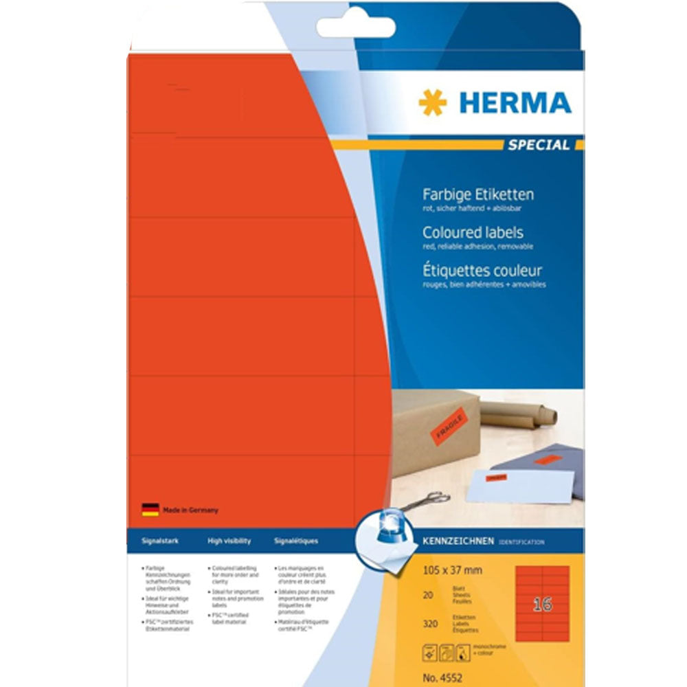 Herma avtagbar färgade etiketter A4 20 st (105x37mm)