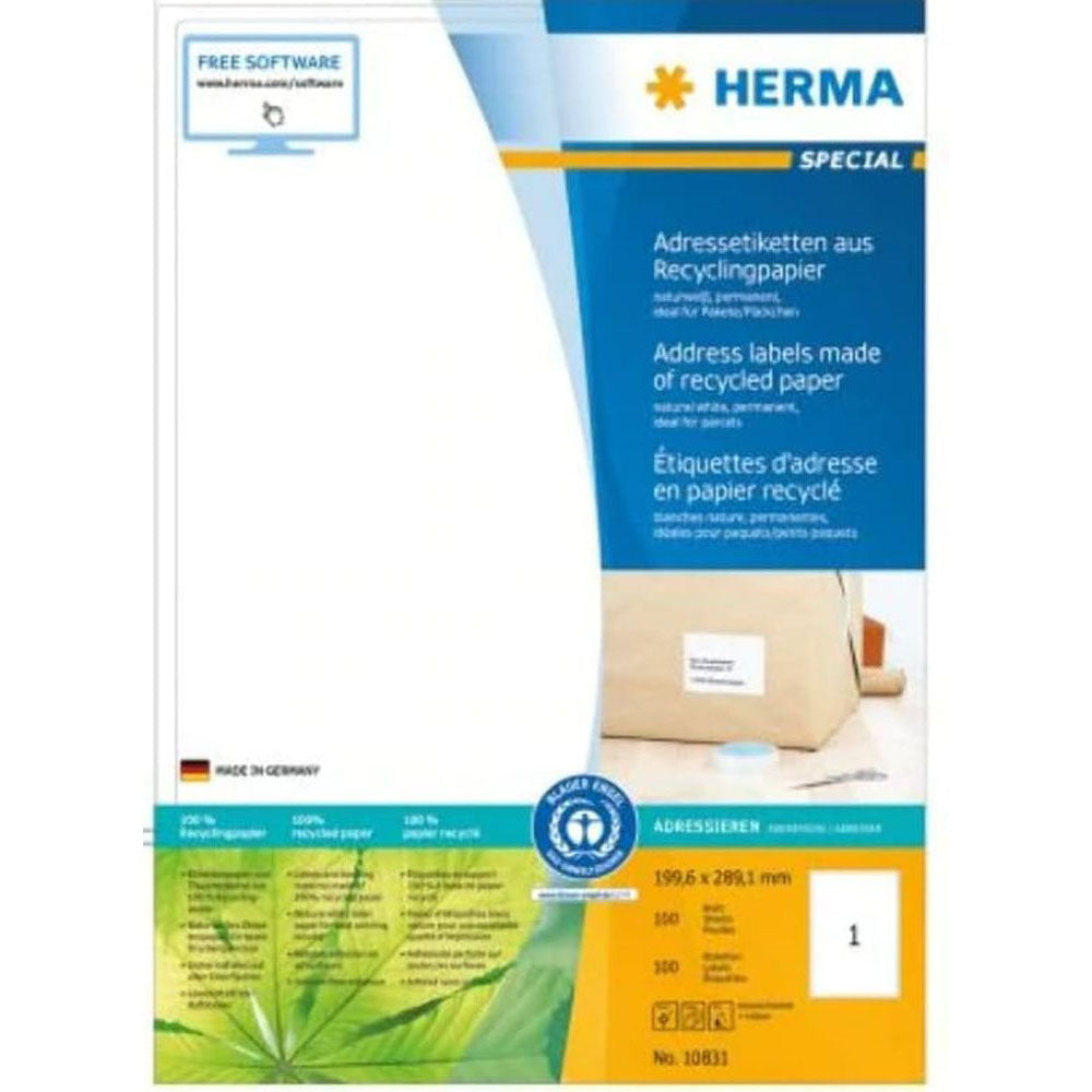 Herma återvunnet pappersetiketter A4 100 st (vit)