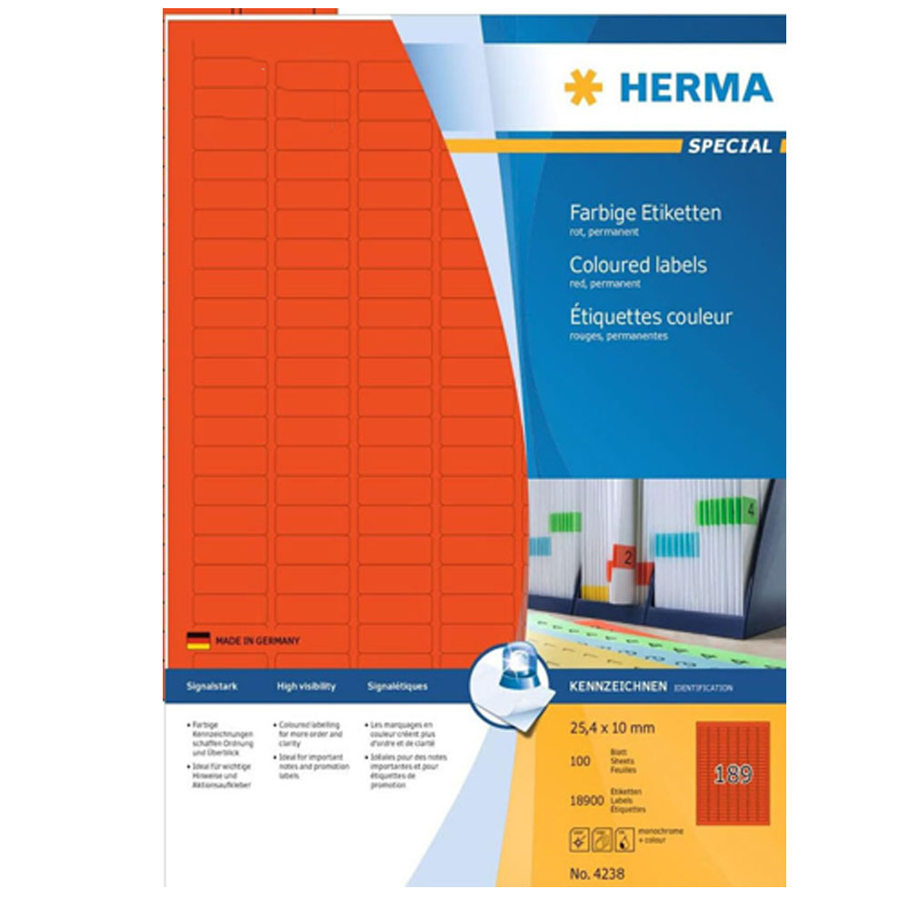 Herma farvede etiketter A4 100pc (25,4x10mm)