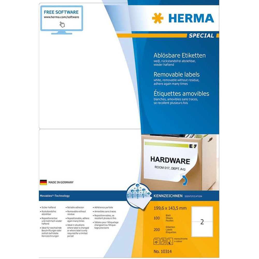 Herma avtagbara etiketter A4 100 st (vit)