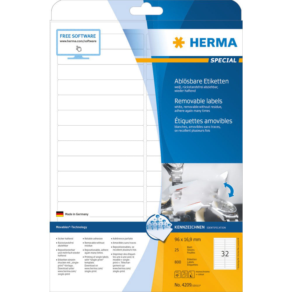 Herma Removable Labels A4 96mm 25pc (White)