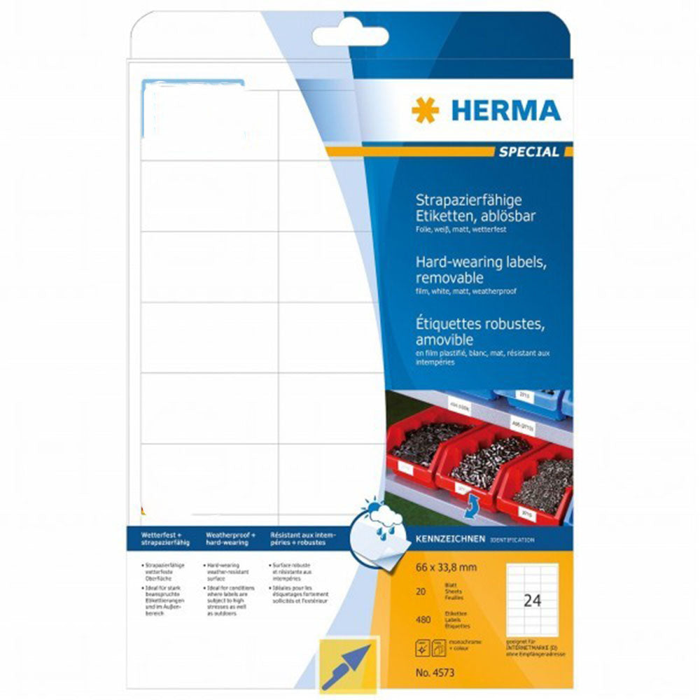 Herma aftagelige folieetiketter A4 20pc (hvid)