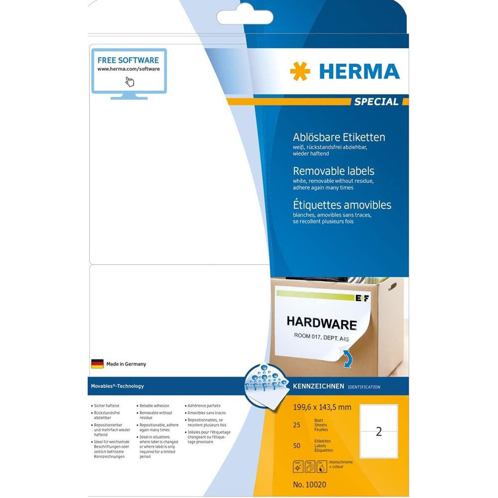 Herma Removable Labels A4 25pc (White)