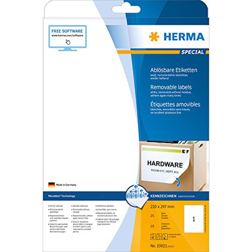 Herma avtagbara etiketter A4 25 st (vit)