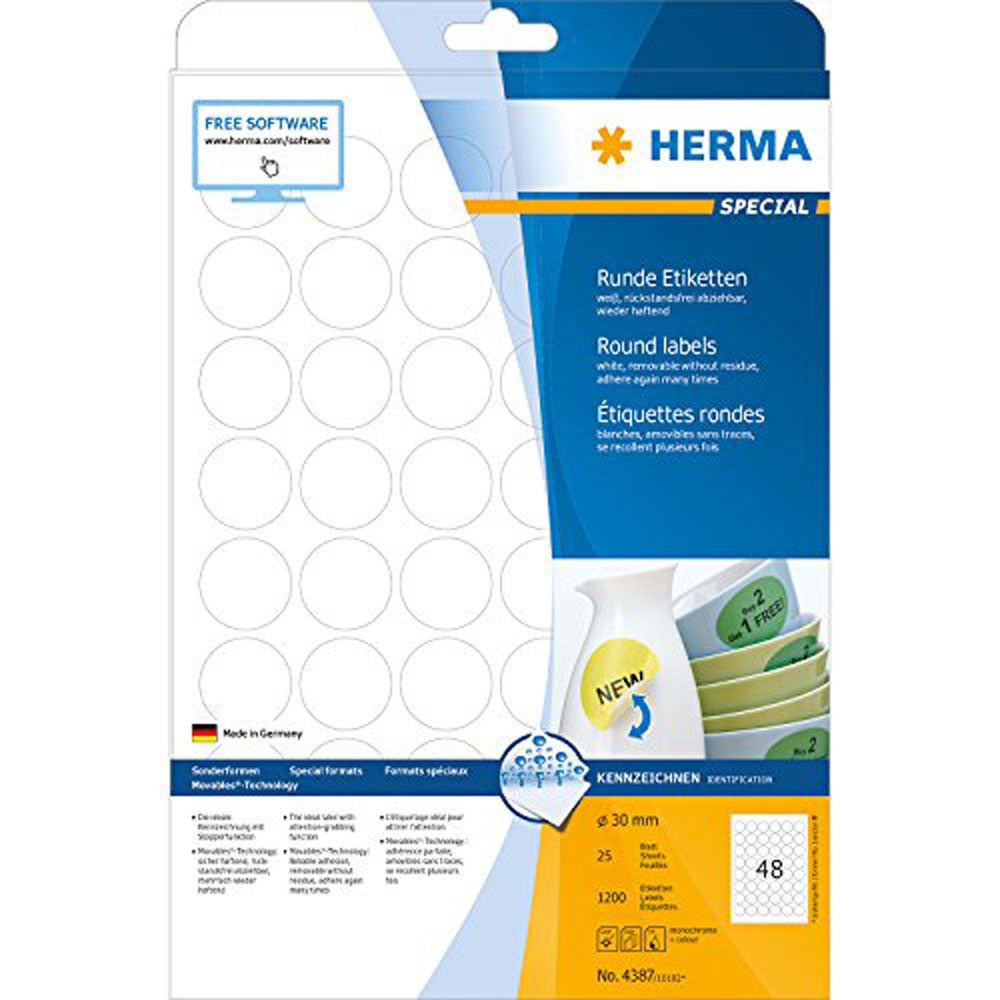 Herma Round avtagbara etiketter 25 st (vit)