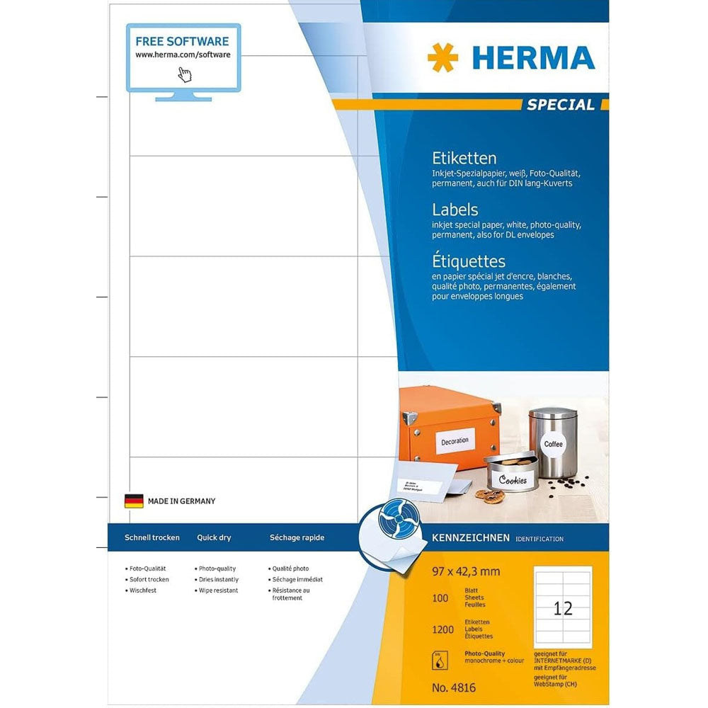 Herma Inkjet etiketter A4 100 st (vit)