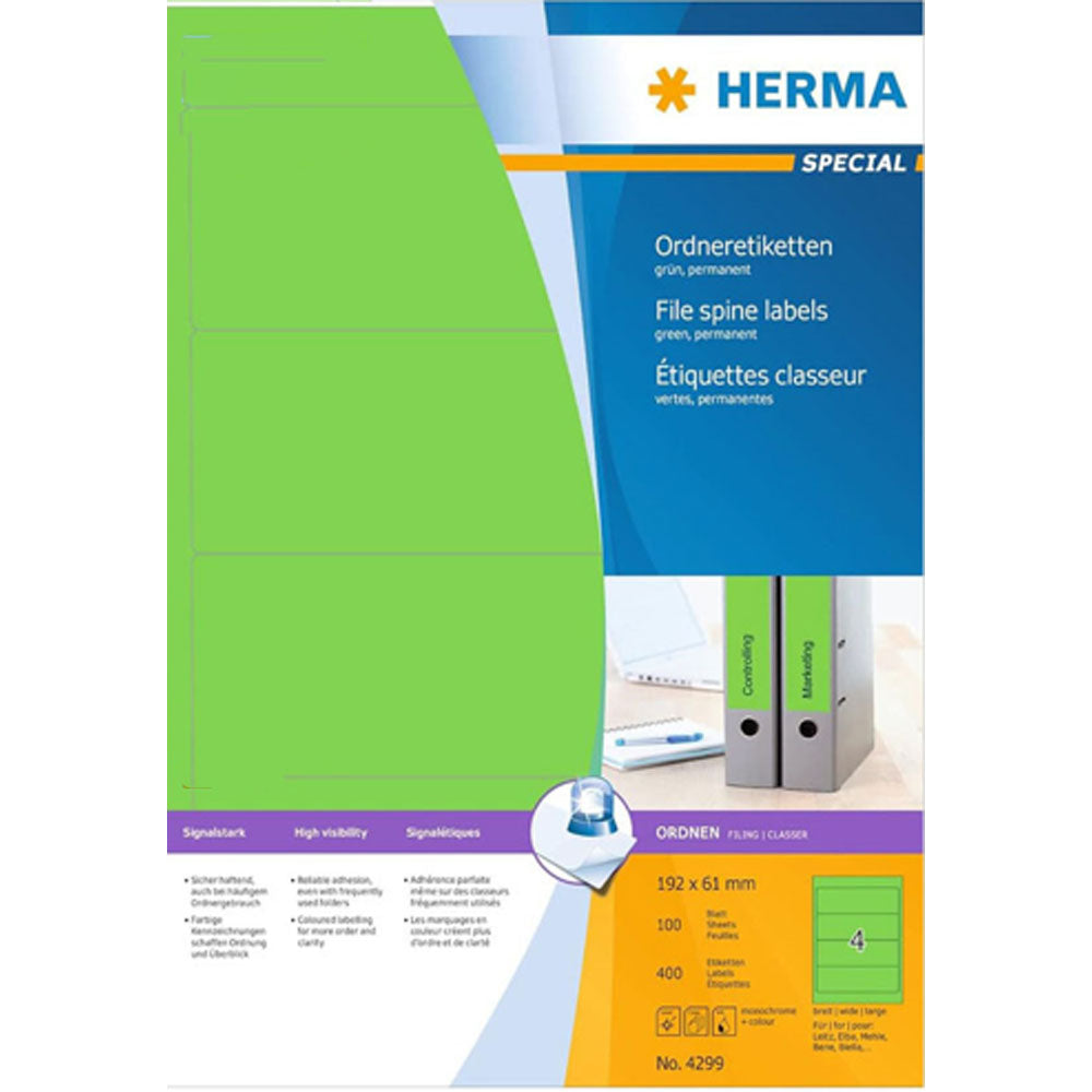 Herma farvede fil rygsøjleetiketter A4 100pc (192x61mm)