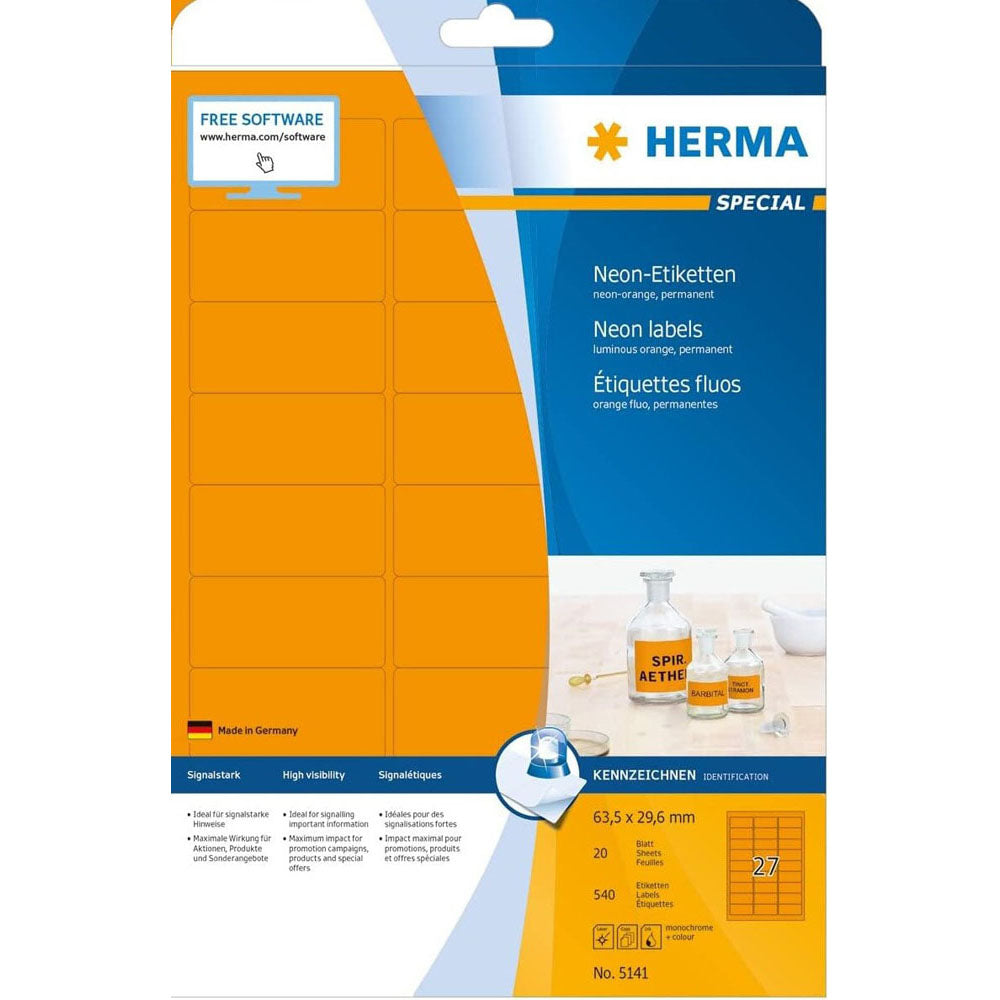 Herma Luminous Neon Etyels A4 20pc (63,5 x 29,6 mm)