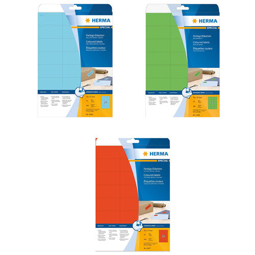 Herma Removable Coloured Labels A4 20pc (70x37mm)