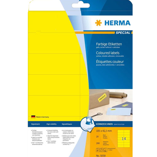 Herma Removable Coloured Labels A4 20pc (105x42.3mm)