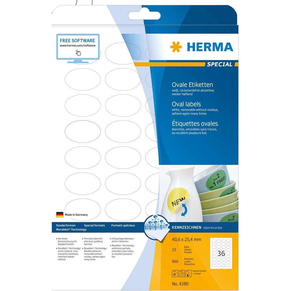 Herma Oval Removable Labels 25pc (White)