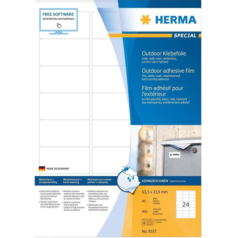 Herma Outdoor Film Labels A4 40pc (White)