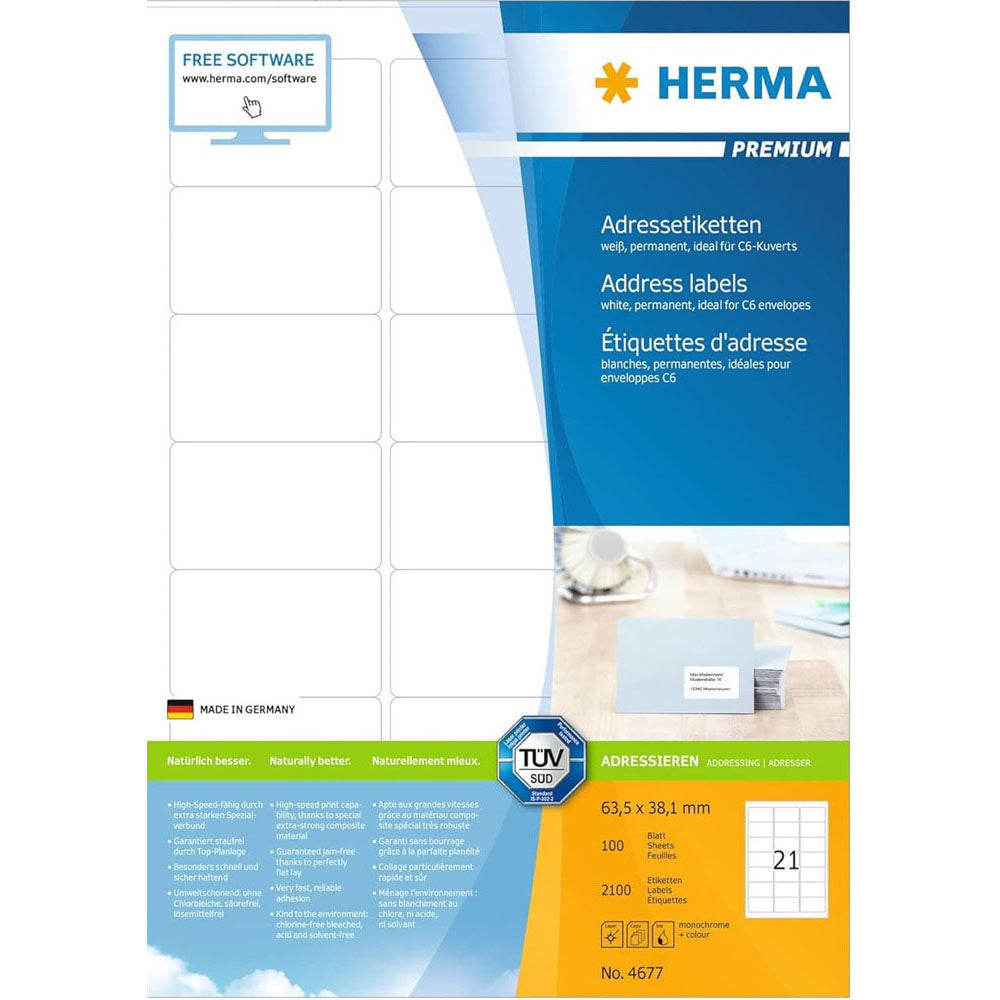 Herma Premium Address Labels A4 63.5mm 100pc