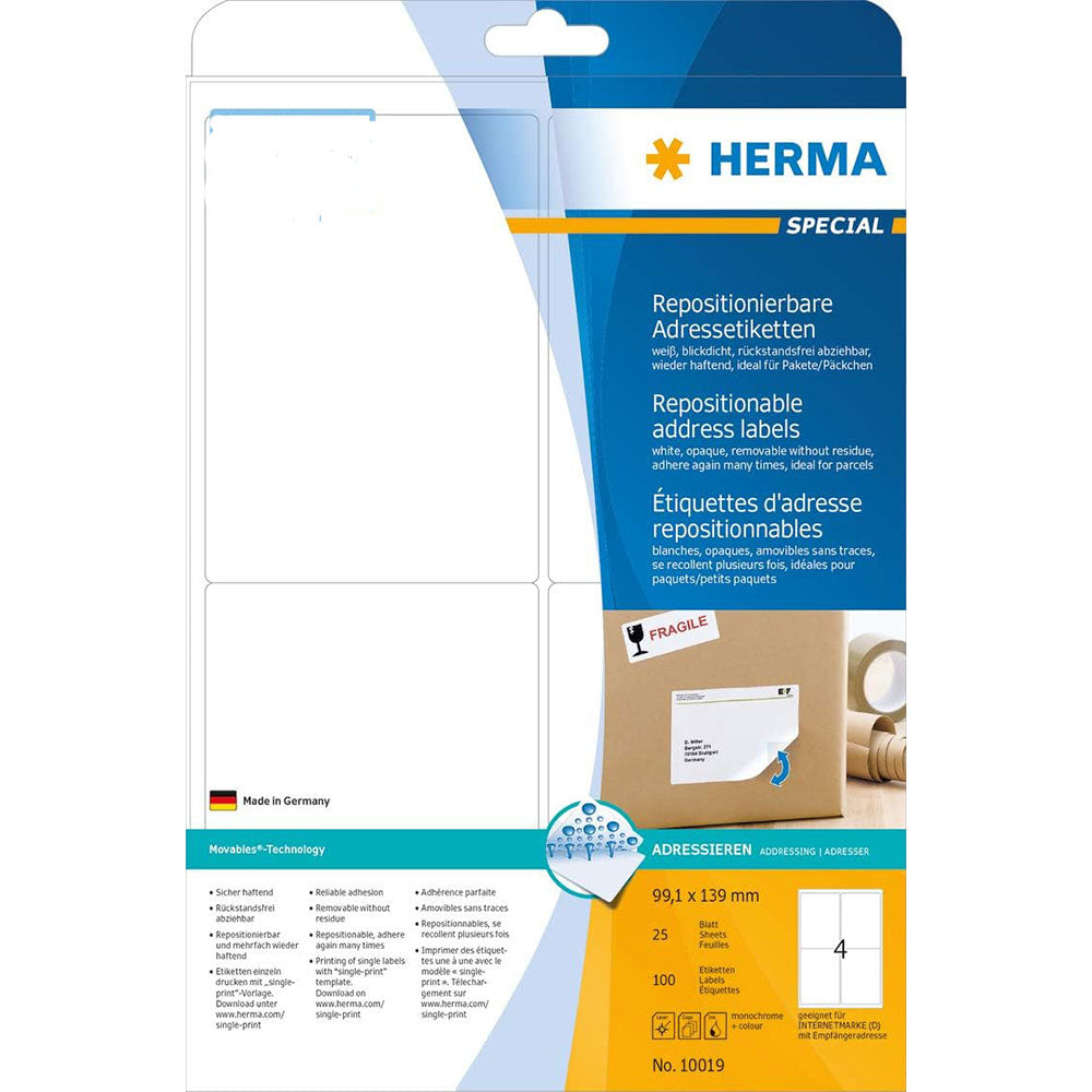 Herma Removable Opaque Labels A4 25pc (White)