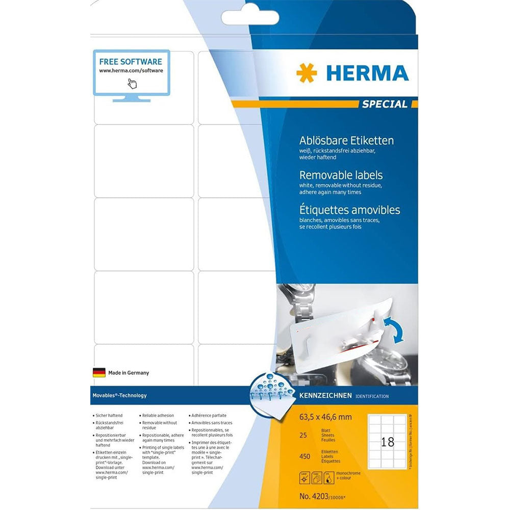 Herma Removable Labels A4 63.5mm 25pc（白）