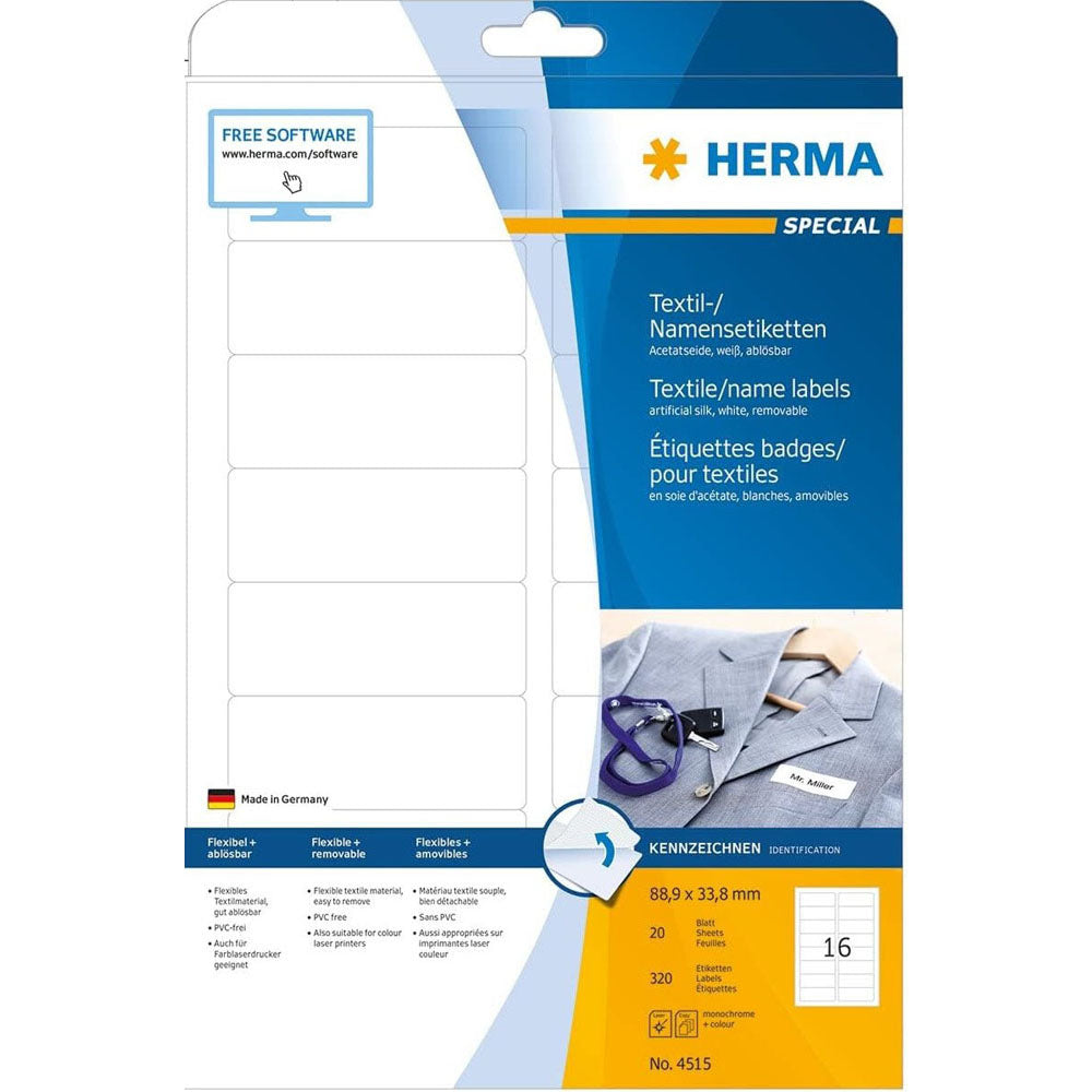 Herma Name/Textile Labels A4 White (88.9x33.8mm)