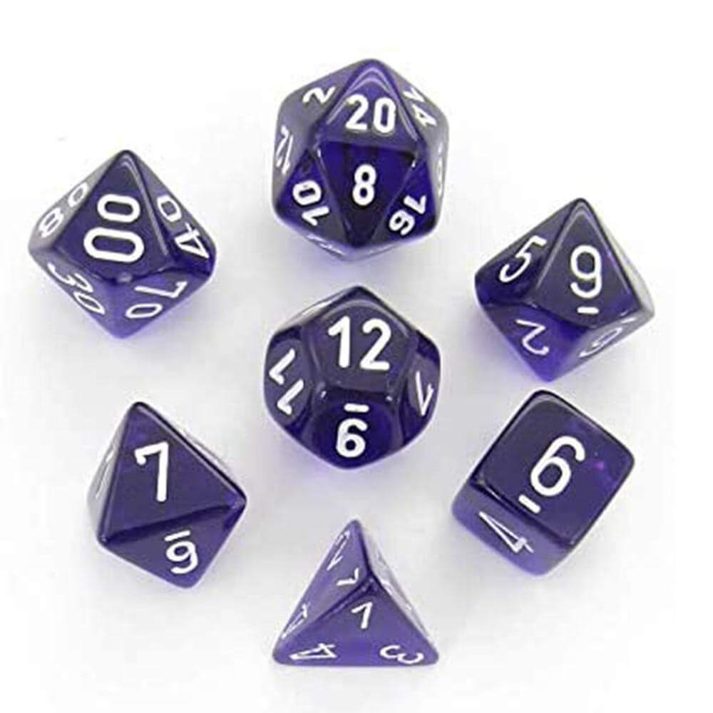 D7 Die set dobbelstenen doorzichtig poly (7 dobbelstenen)