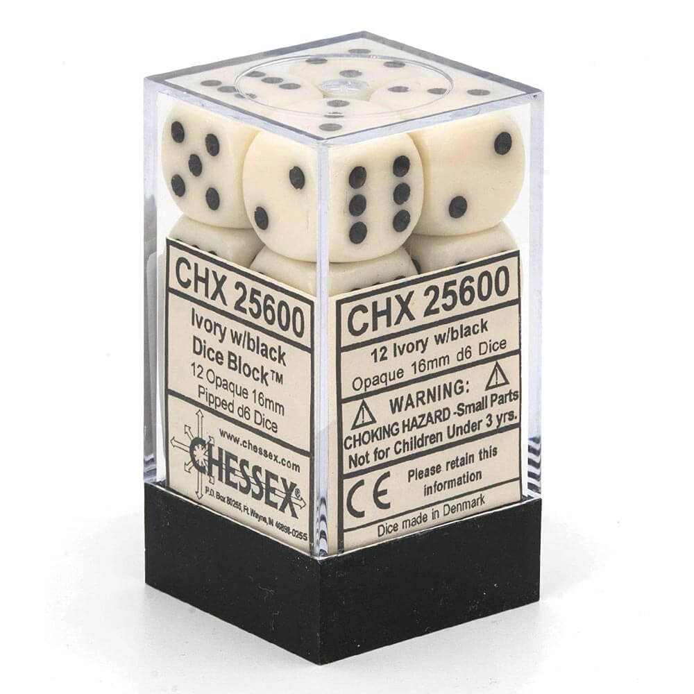 D6 DICE OPAQUE 16mm (12 dados)