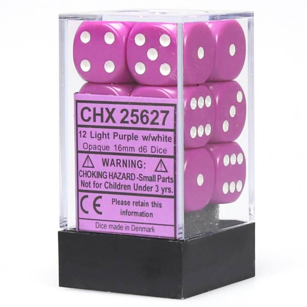 D6 Dice Opaque 16 mm (12 dés)