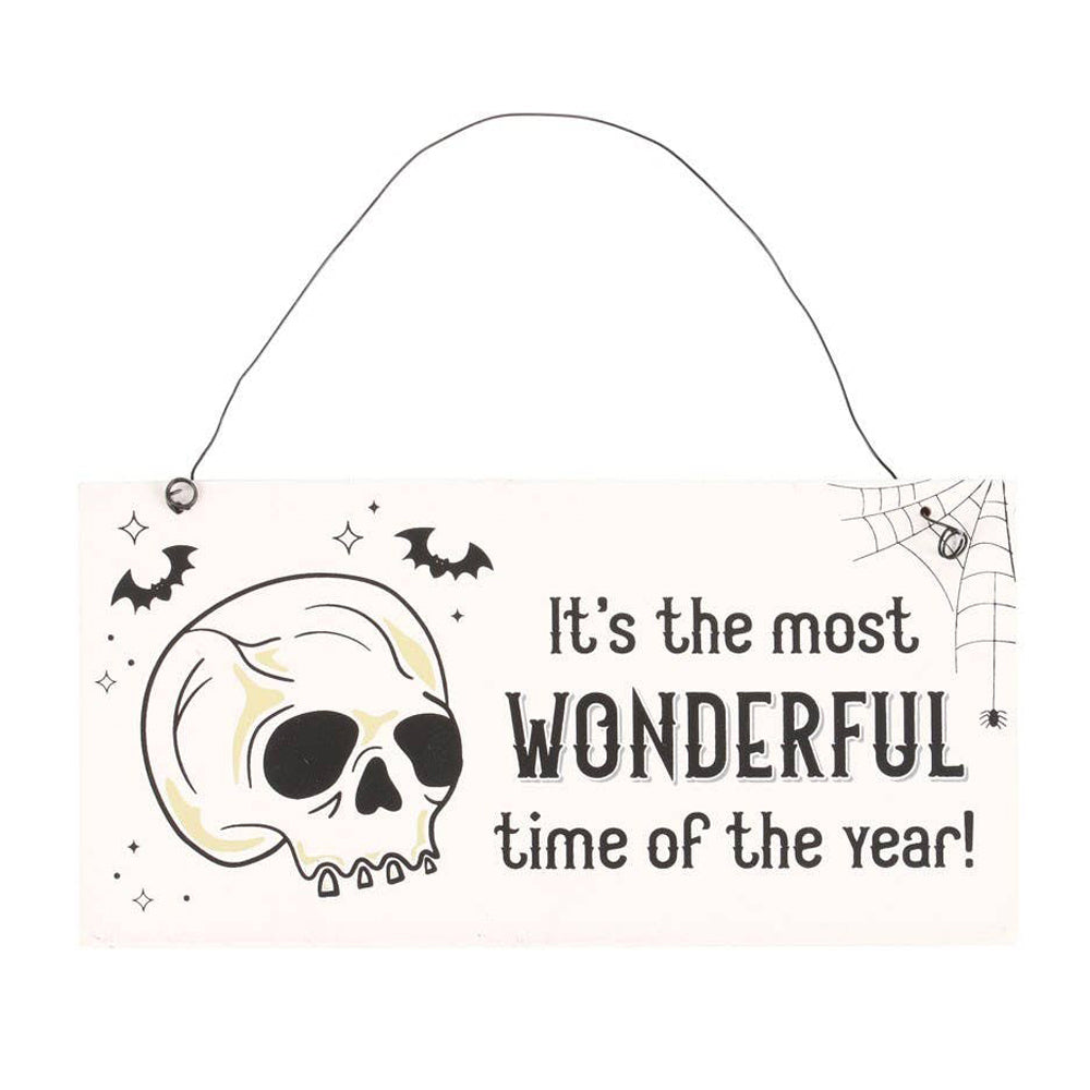 Most Wonderful Time of Year Skull Hanging MDF Sign