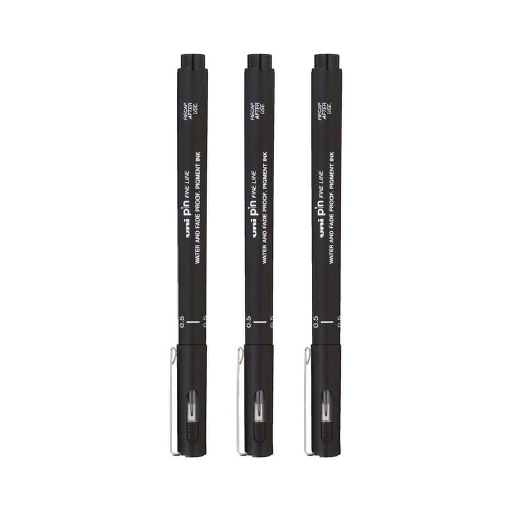 Pin uni-ball Fineliner Pen noir (portefeuille de 3)