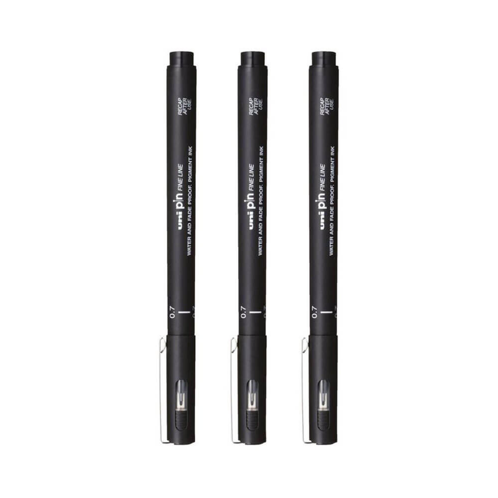 Pin uni-ball Fineliner Pen noir (portefeuille de 3)