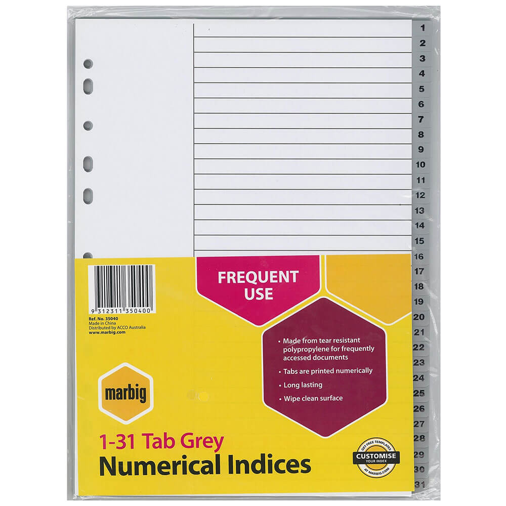 Marbig Numerical Index & Dividers A4 (Gray)