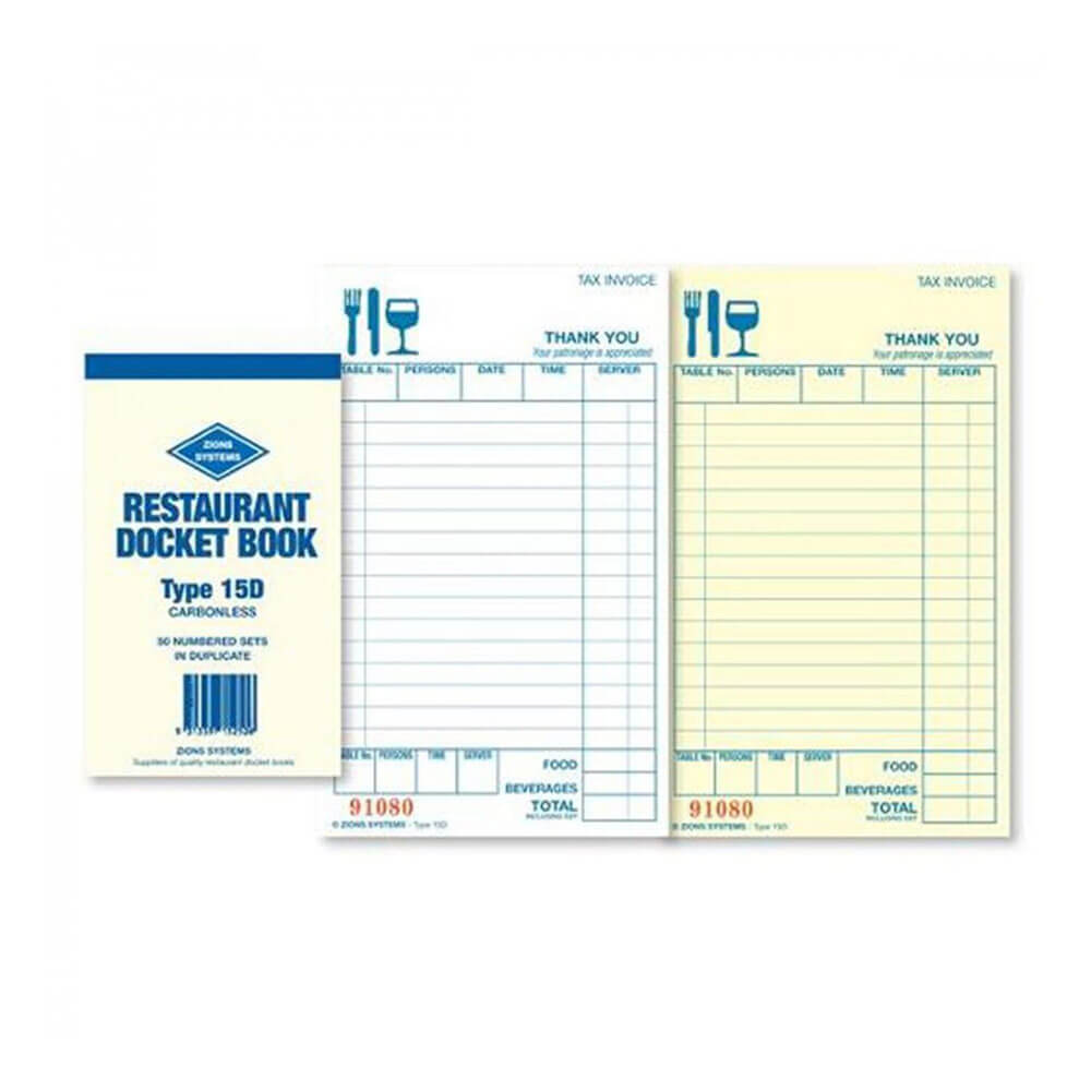 Zions Carbonless Duplicate Restaurant Docket Book